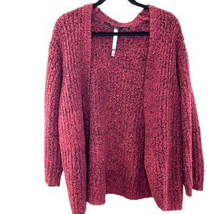 Kensie Speckled Open Front Cardigan Cranberry Plum Size Medium